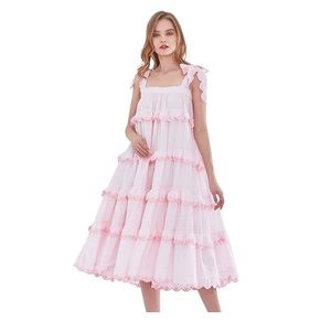 Pink / White Flowy Maxi Dress M
